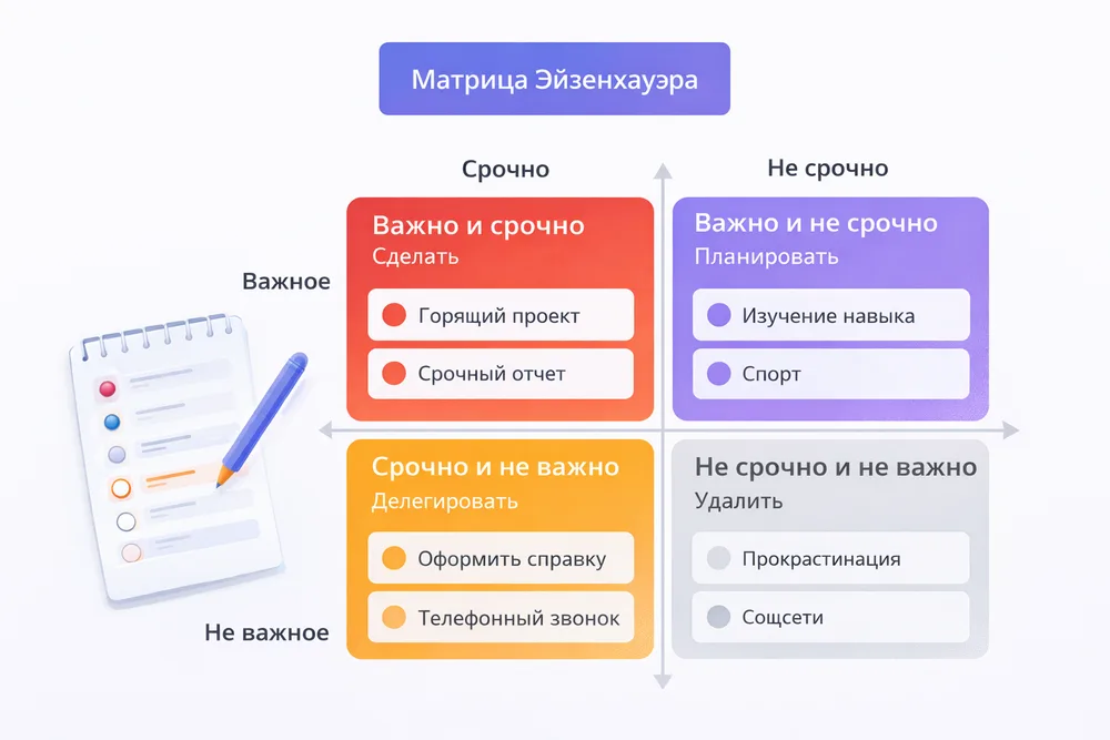 Матрица Эйзенхауэра онлайн — приоритизация задач по срочности и важности
